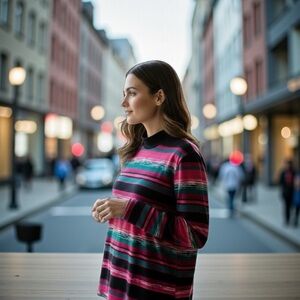 Vintage Links Brand Women's Mock Neck Multicolored Stripe Long Sleeve Top Y2K/90